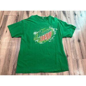 Vintage Mountain Dew Graphic T-Shirt XL Green 100% Cotton Short Sleeve Stain Gru